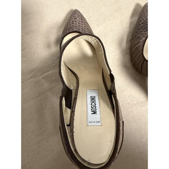 MOSCHINO Shoes Womens Size 40 Brown Croc Embossed Slingback Heels Made In Italy - Picture 10 of 11
